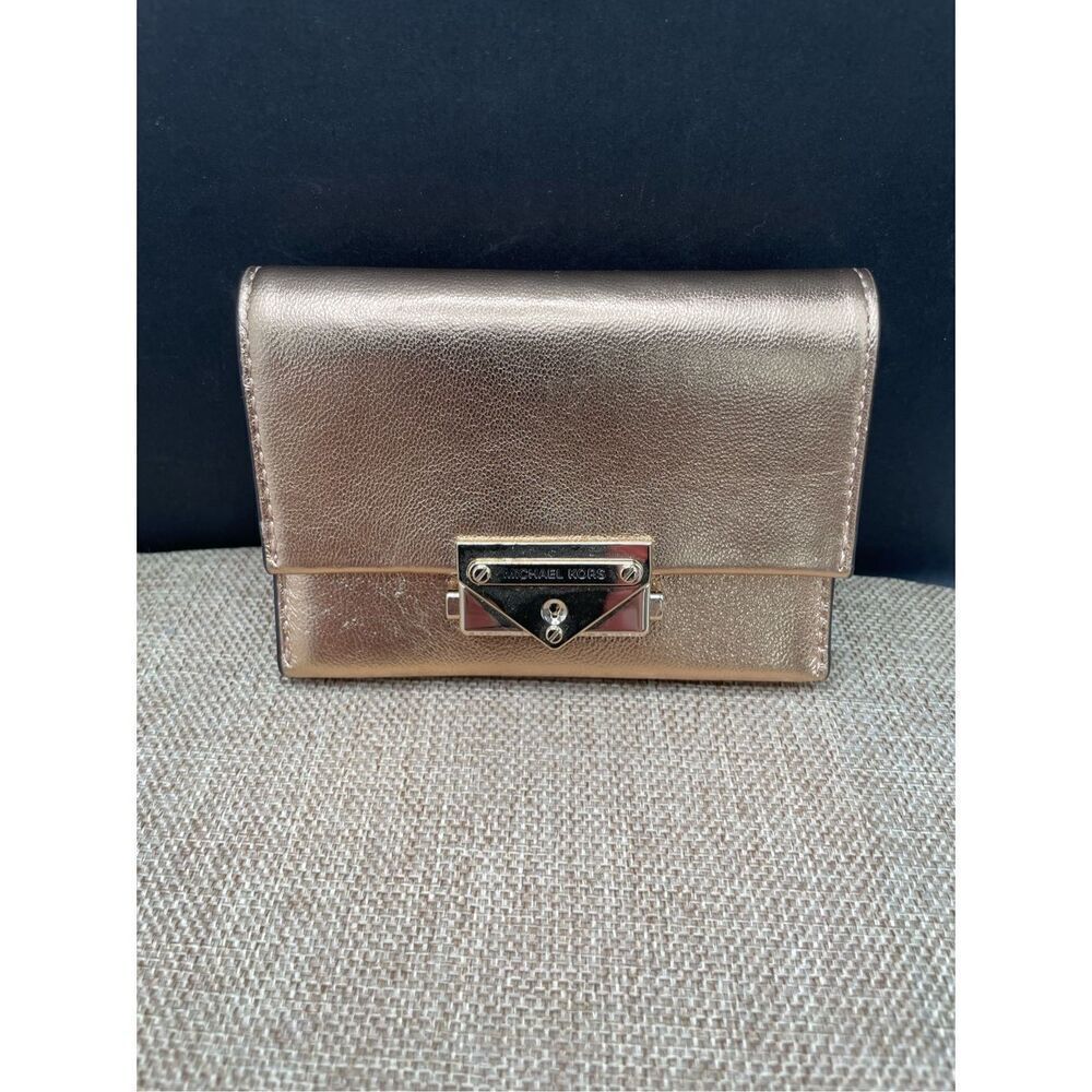 New Michael Kors Cece Small Pale Gold Leather Wallet Card Case
